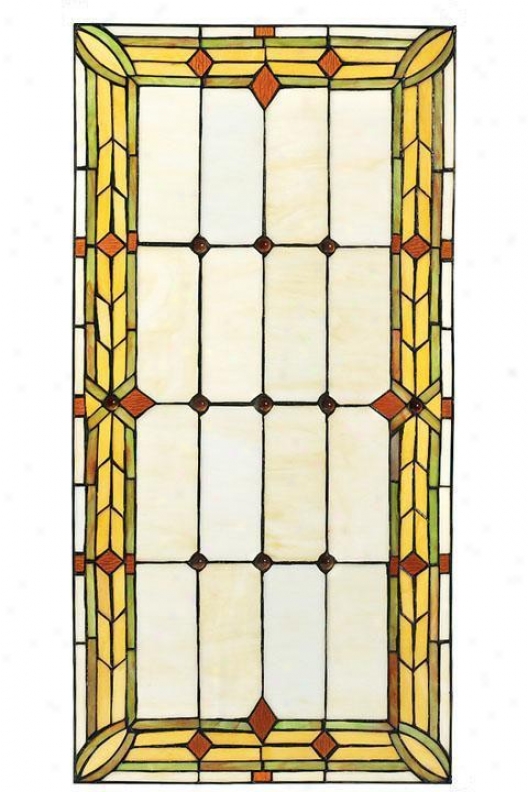 "craftsman 30""w Rectangle Tiffany-style Stained Art Glass Wlndow Panel - Rectngl 15x30, Green"