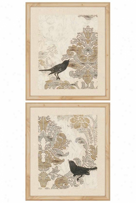 Damask Songbirds Wall Art - Set Of 2 - Set Of 2, Ivory