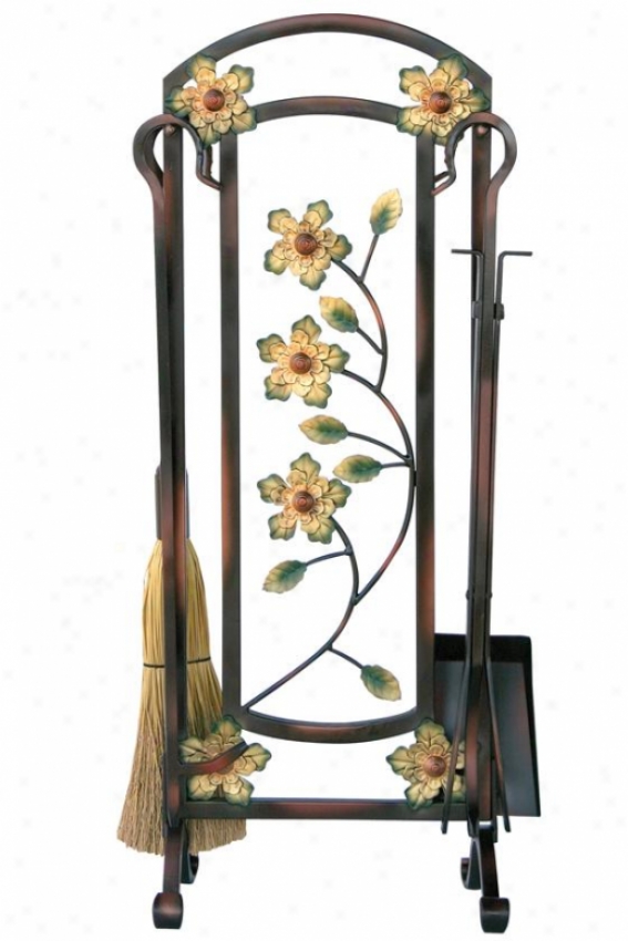 "decorative Flower Fireplace Tool Set - 33""hx12.5""wx6""d, Burnished Brnz"