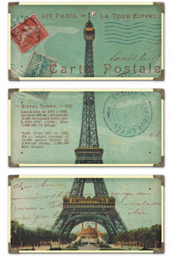 "eiffel Tower Carte Post Wall Art - 36""h X 23""w, Bule"