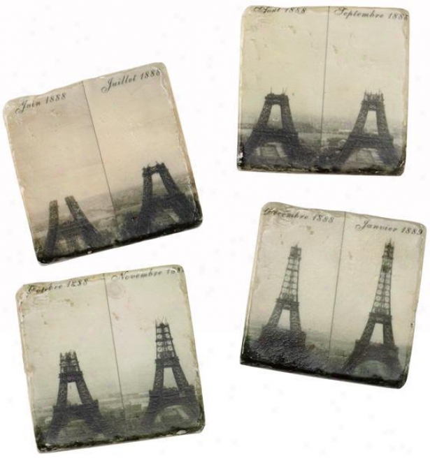 Eiffel Tower Coasters - Set Of 4 - Set Of 4, Black