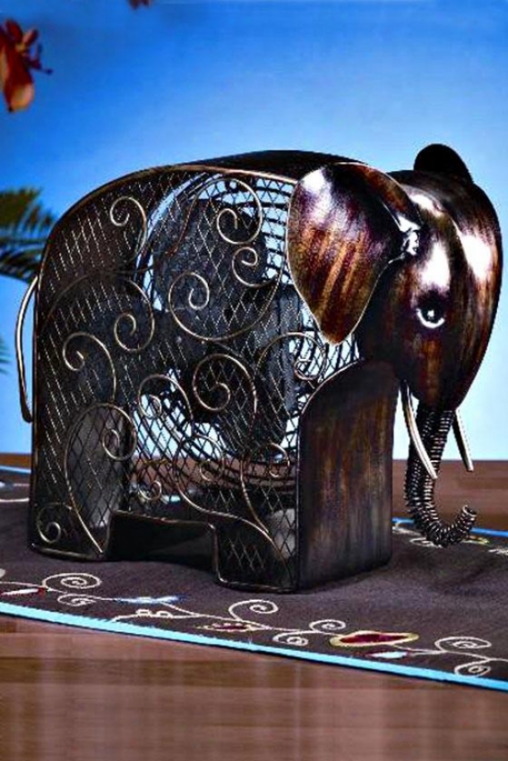 "elephant Figurine Fan - 13h X 8.25""d, Bronze"