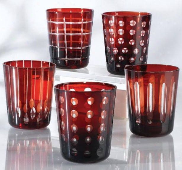 Etchings Glasses - Set Of 6 - Se5 Of Six, Red