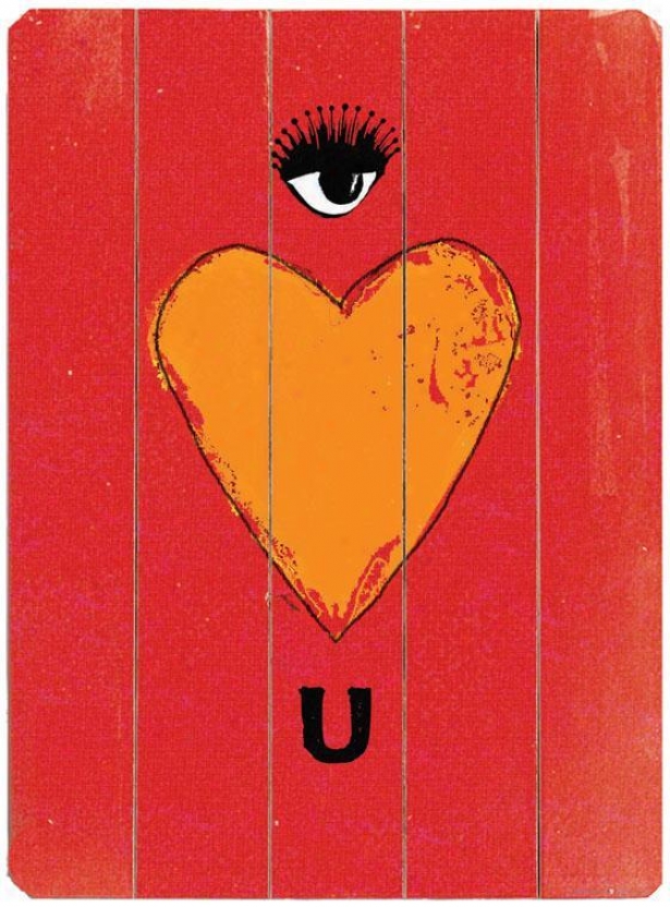 "eye Heart U  Wooden Sign - 20""hx14""w, Red"