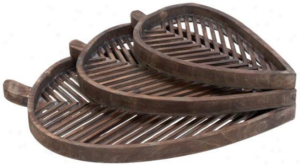 "fan Wood Tray - Set Of 3 - S/3 27"",23"",19"", Brown Wood"