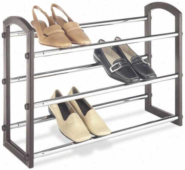 "faux Leather Expandable Shoe Rack - 18""hx25""w, Brown"