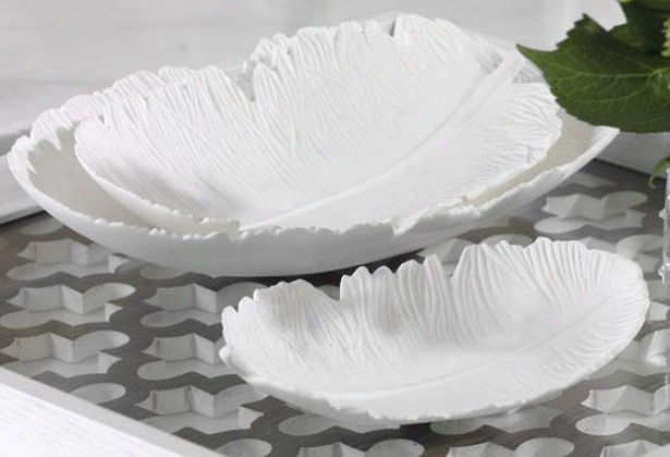 Feather-shaped Trays - Set Of 3 - Set Of 3, White