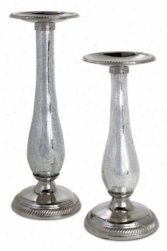 Femme Pillar Candleholdeers - Set Of 2 - Set Of 2, Silver