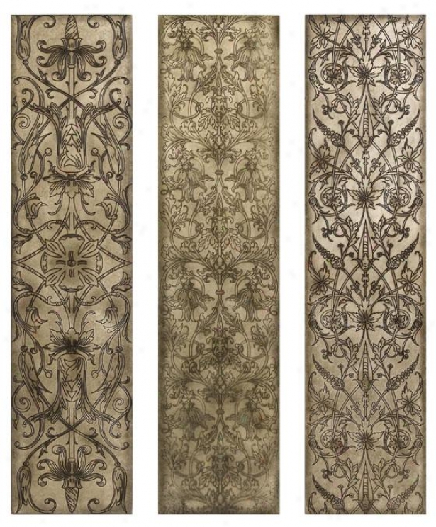 Filigree Pattern Wall Panls - Set Of 3 - Set Of Three, Beige