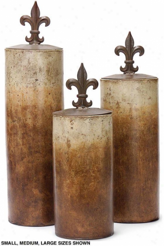 Fleur-de-lis Lidded Jar - Large, Rust/clay