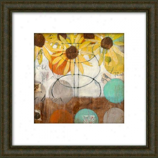 Flowers And Circles Setting Ii Framed Wall Art - Ii, Matted Burlwood