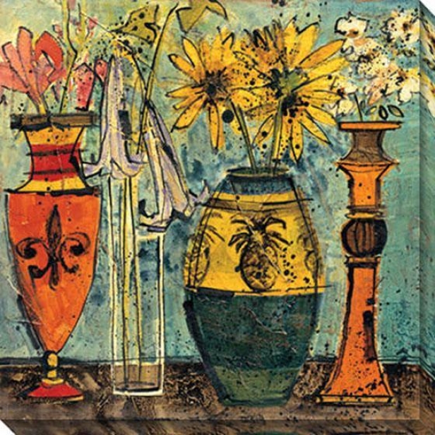 Flowers In Ceramiic And Glass Ii Csnvas Wall Art - Ii, Blue