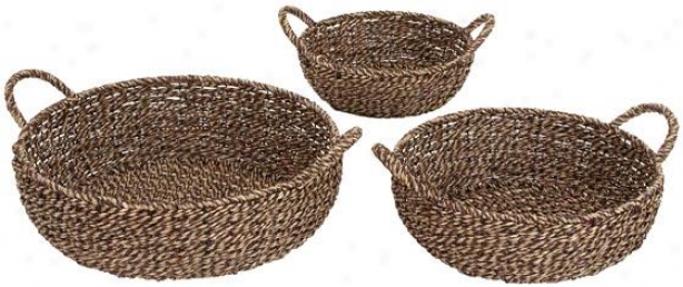 Fontaine Wicker Baskets - Set Of 3 - S/3 Round, Brown Wicler