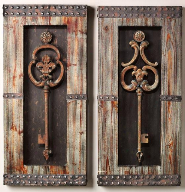 Framed Keys Metal Wall Art - Set Of Two, Brown