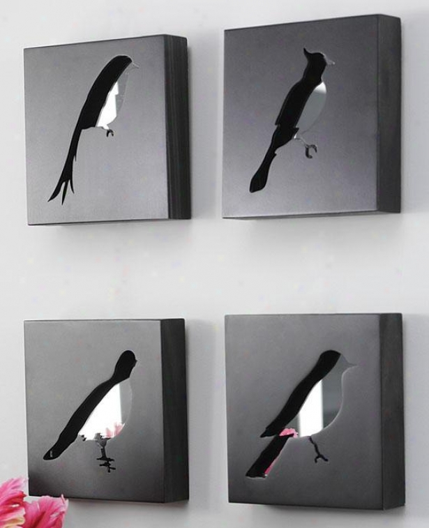 "free Bird Square Mirrored Shadow Boxes - Sett Of 4 - 7""sq Arrange Of 4, Black"