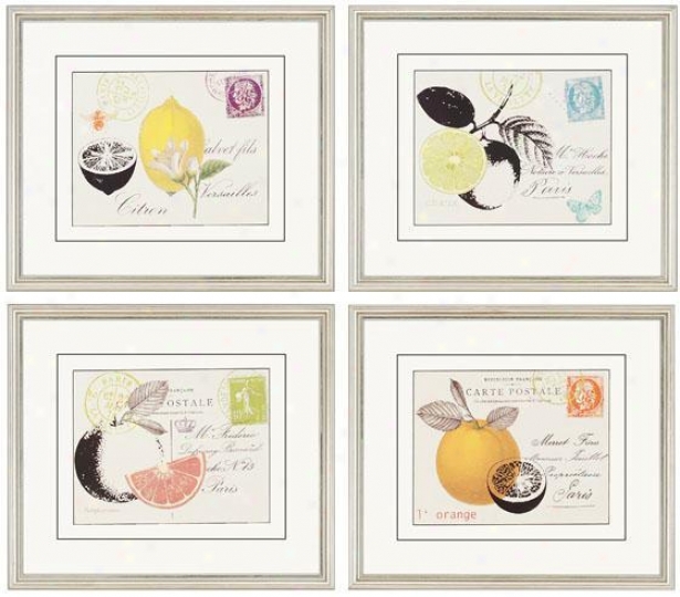 Fruit Letters Wall Art - Set Of 4 - Set Of 4, White