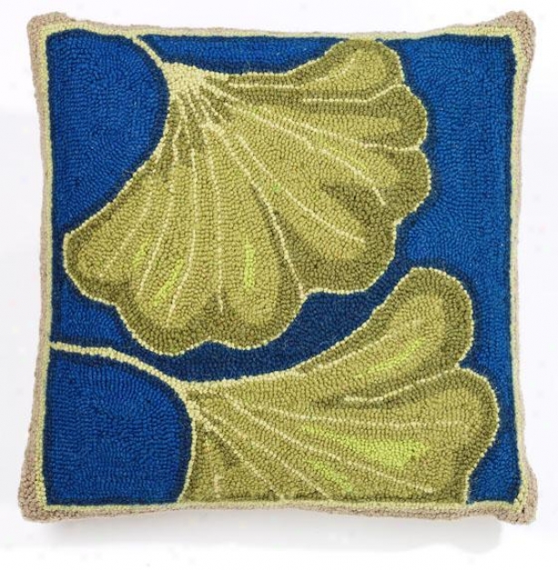 "ginkgo Hook Pillow - 18"" Square, Teal/blue"