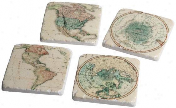 Global Coasters - Set Of 4 - Determined Of 4, Ivory