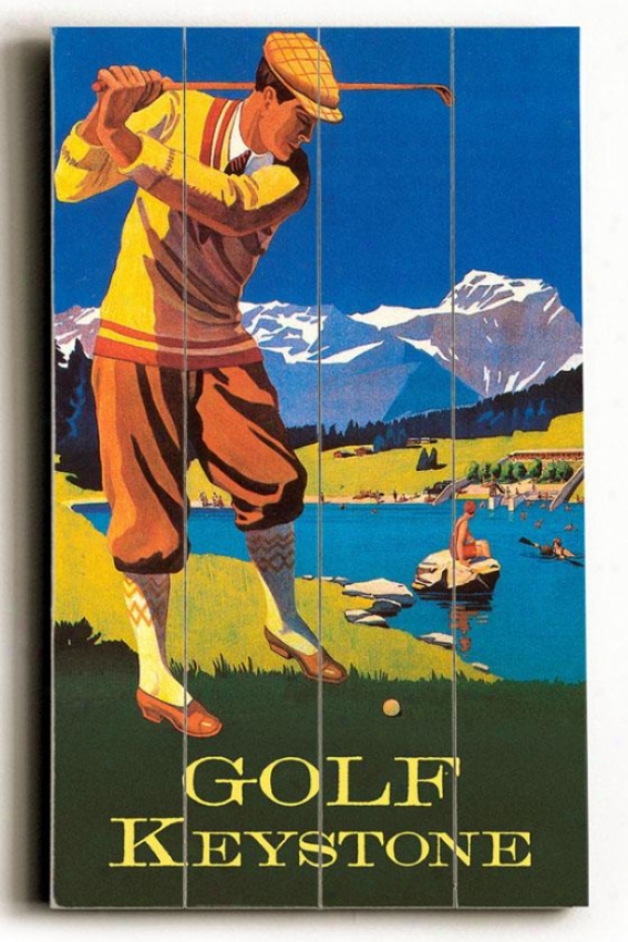 "golf Keystone Wooden Sign - 20""h X 14""w, Blue"