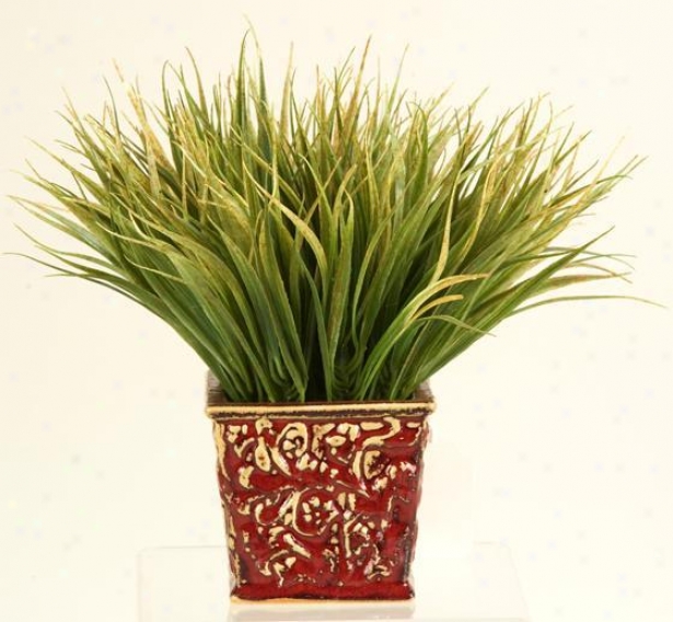 "ggrass In Square Ceramic Planter - 10""hx8""w, Green"