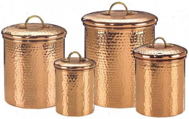 Hammered Copper Canisters - Determined Of 4 - Set Of Foir, Copper