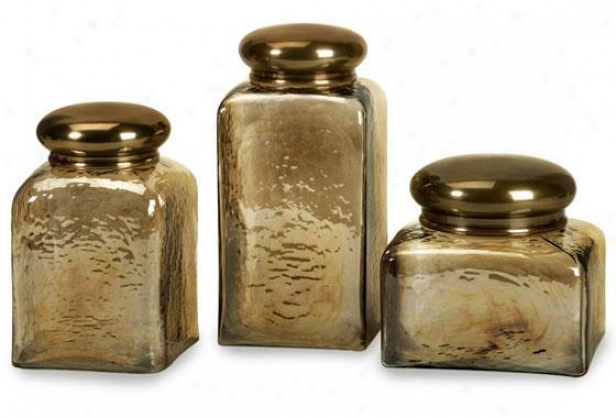 Hammered Glass Jars - Set Of 3 - Set, Copper