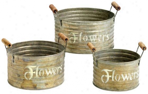 Handled Fiower Pots - Set Of 3 - Set Of 3, Silver