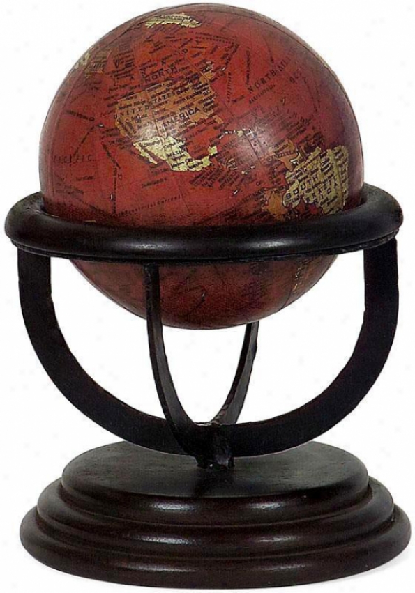 Heirloom Small Antique Globe  -Mahogany Base, Antique Sphere