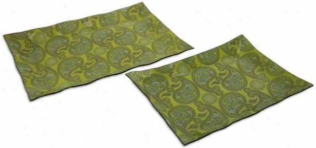 Hilaire Glass Trays - Set Of 2 - Set Of Pair, Green