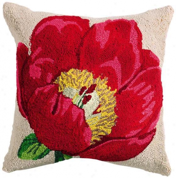 "hooked Flower Pillows - 18""sq, Red"