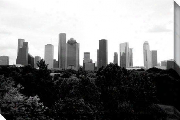 "houston Skyline Canvas Wall Art - 48""hx32""w, Black"