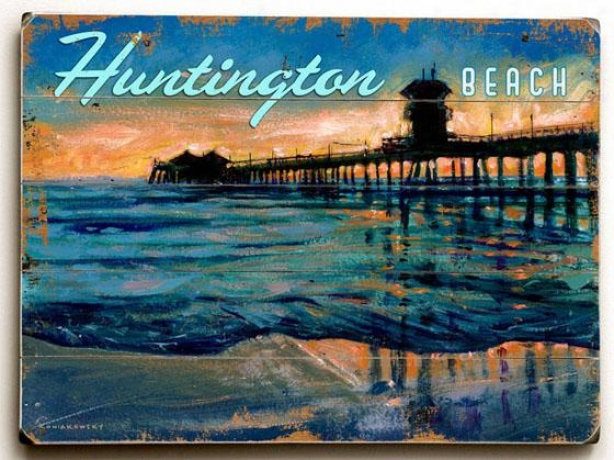 "huntington Beach Wooden Sign - 14""h X 20""w, Blue"