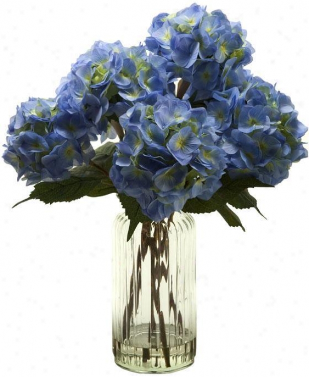 "hydrangeas In Tall Glass Vase - 25""hx22""w, Blue"