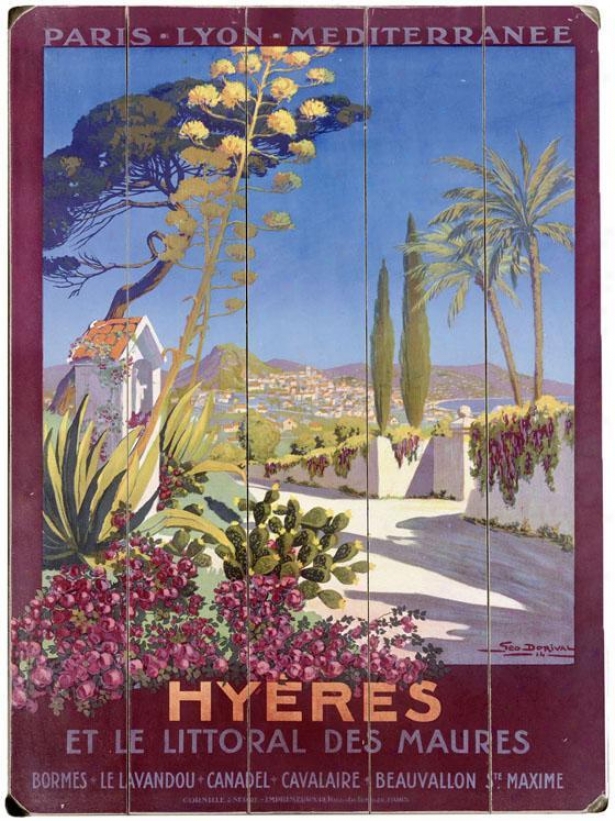 "hyeres French Riviera Beach Resort Wooden Sign - 20""hx14""w, Blue"