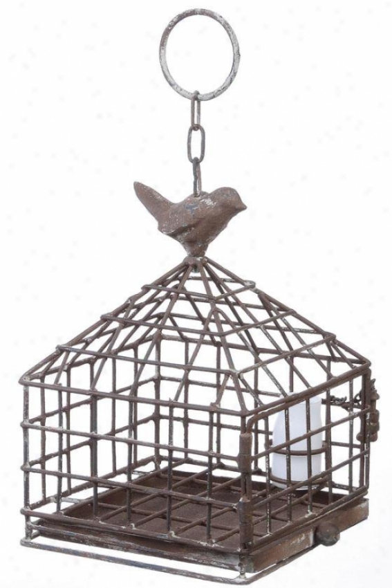 "iron Birdcage With Feeder - 6""squarex9""h, Pumpkin"