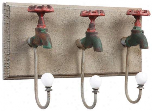 Iron Faucet Wall Hooks - 13.25x4, Green