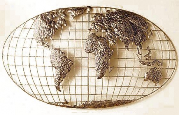 Iron World Map Wall Art I - Iron, Gold