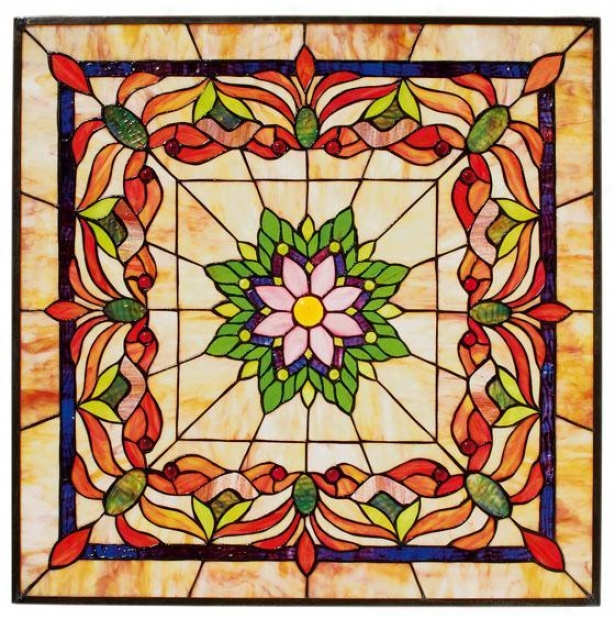 "kaleidoscope 24"" Square Tiffany-style Stained Trade Glass Window Panel - Square, Multi"