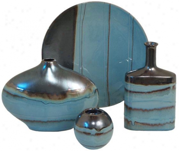 Lagoon 4-piece Ceramic Set - Set Of Four, Blue/silver