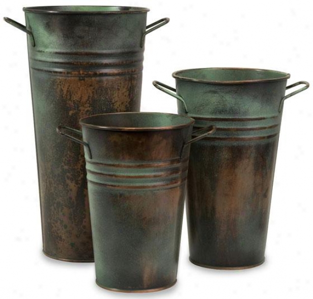 Leva Copper Verdigris Vase - Set Of 3 - Set Of Three, Green