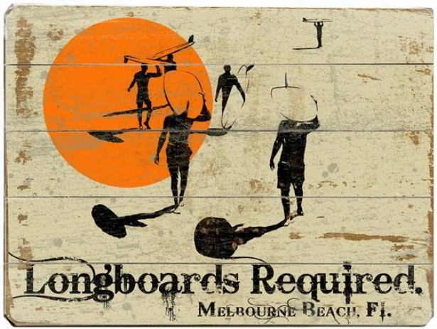 "longboards Required Wooden Sign - 20""hx14""w, Ivory/orange"