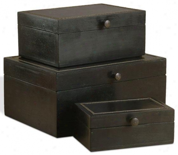 Mango Wooden Boxes - Set Of 3 - Set Of 3, Orange