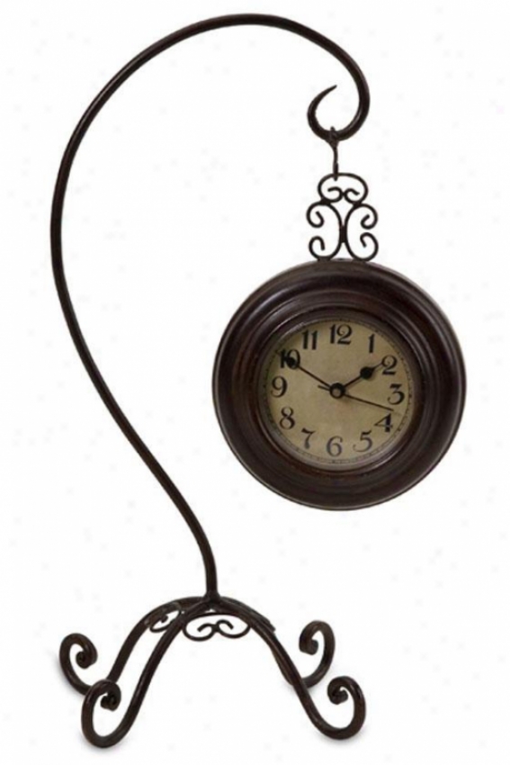 "manuscript Clock On Curved Stand - 14.25""hx8.25""w, Bronze"