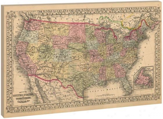Map Of The United States Wall Art - 35hx53wx1.5x, Wheat