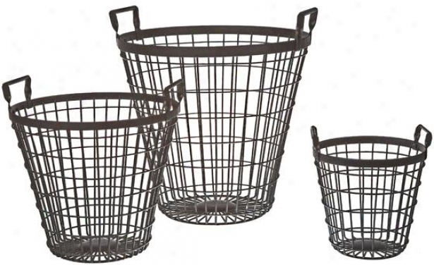 "metal Baskets - Set Of 3 - 13""hx12""wx13""d, Murky"