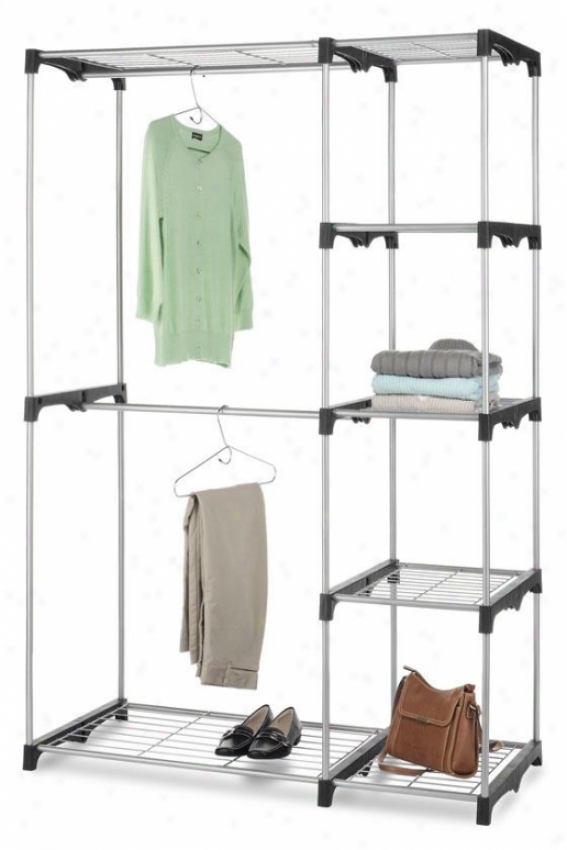 "metal Double Rod Closet - 68""hx45""wx10""d, Silver"