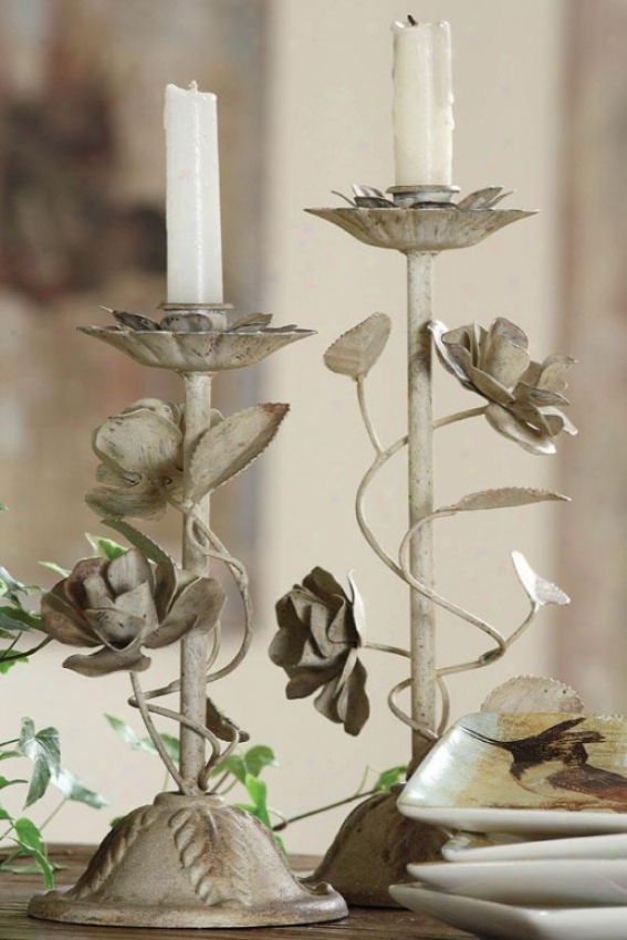 "metal Tapee Holder With Flowers - 5x5x12""h, Tan"