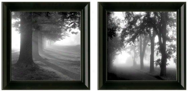 Misty Trees Pathway Fdamed Wall Art - Set Of 2 - Set Of Two, Black