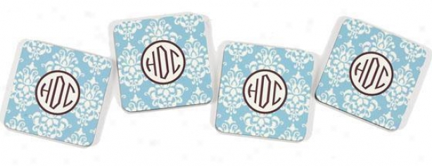 Monogram Coasters - Set Of 4 - 4piece, Blue