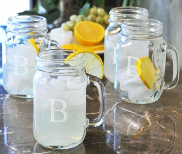 Monogram Drinking Jars - Set Of 4 - 16.5oz/set Of 4, J